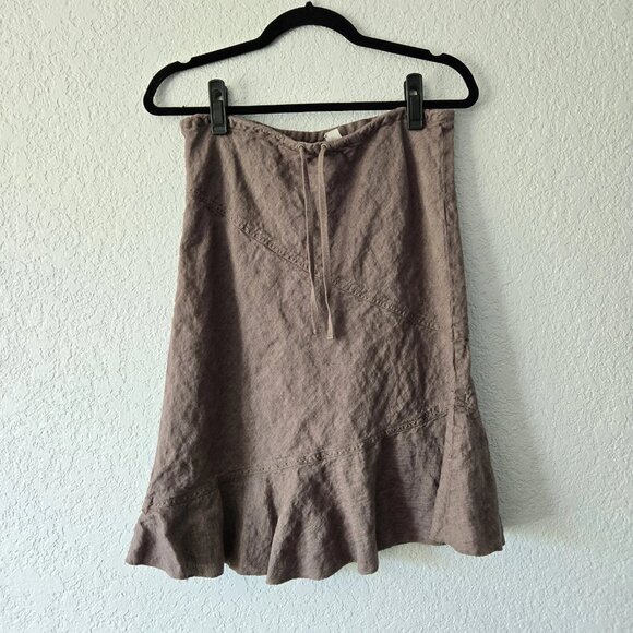 H&M 6 Brown Linen Ruffle mini skirt y2k - Picture 4 of 4